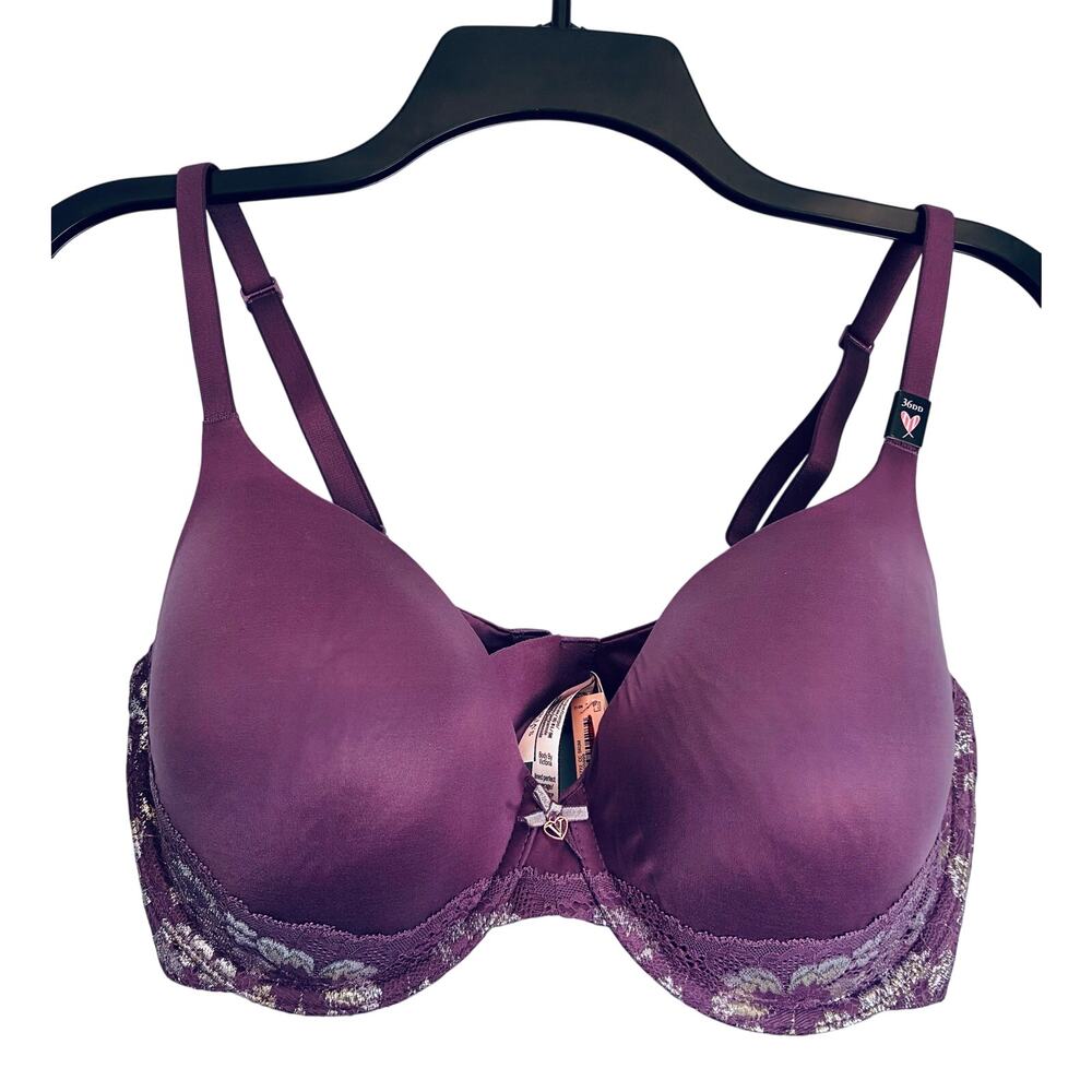 Victoria's Secret Perfect Coverage Bra 36DD Purple with Silver Lace NWT